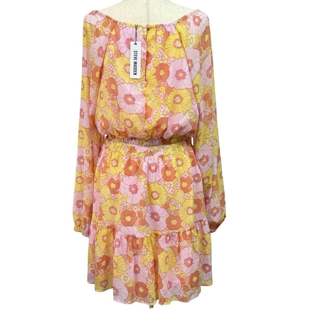 Steve Madden Cadi Floral Long Sleeve Mini Dress Size Large Multicolor NWT - Picture 3 of 11